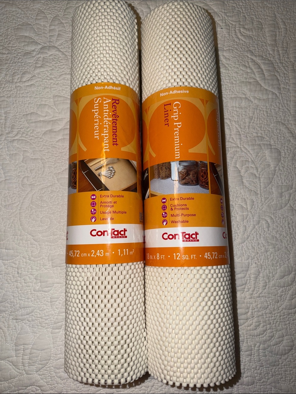 Con-Tact Brand Grip Premium Shelf Liner - 2 Rolls, 18 in. Wide x 8 ft. Long, New